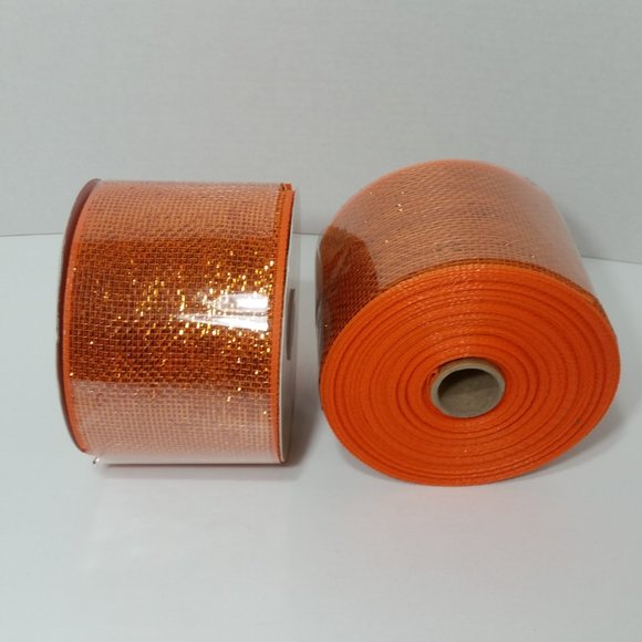 Deco Mesh Ribbon Wreaths 4" Orange 6 Rolls - Picture 2 of 4